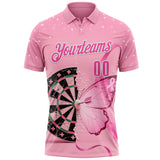 Custom Pink-White Darts Pink Ribbon Butterfly Breast Cancer Awareness Dartboard Performance Polo Shirt