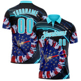 Custom Navy Blue-White Darts Statue Of Liberty American Flag Dartboard Performance Polo Shirt