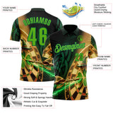 Custom Black Aurora Green-Kelly Green Darts St.Patrick's Day Shamrock Dartboard Performance Polo Shirt