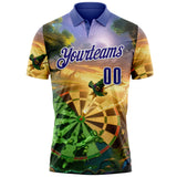 Custom Yellow Dark Purple Green-White Darts St.Patrick's Day Shamrock Dartboard Performance Polo Shirt