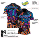 Custom Black Purple-Lakes Blue Darts Day of the Dead Sugar Skull Dartboard Performance Polo Shirt