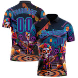 Custom Black Purple-Lakes Blue Darts Day of the Dead Sugar Skull Dartboard Performance Polo Shirt