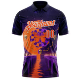 Custom Navy Orange Purple-White Darts Day of the Dead Sugar Skull Dartboard Performance Polo Shirt