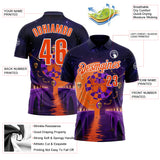 Custom Navy Orange Purple-White Darts Day of the Dead Sugar Skull Dartboard Performance Polo Shirt