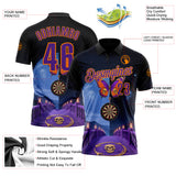 Custom Navy Purple-Bay Orange Darts Skull Butterfly Dartboard Performance Polo Shirt