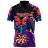 Custom Black Purple-Bay Orange Darts Skull Butterfly Dartboard Performance Polo Shirt