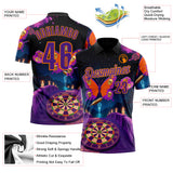 Custom Black Purple-Bay Orange Darts Skull Butterfly Dartboard Performance Polo Shirt