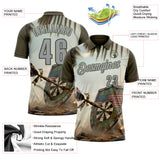 Custom Cream Gray-Olive Darts American Flag Dartboard Performance Polo Shirt