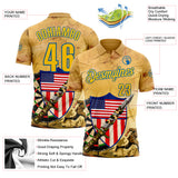 Custom Yellow-Blue Darts Military Camo American Flag Dartboard Performance Polo Shirt