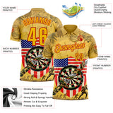 Custom Yellow-Red Darts Military Camo American Flag Dartboard Performance Polo Shirt