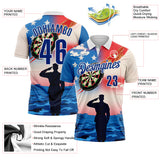 Custom White Royal-Red Darts Military American Flag Dartboard Performance Polo Shirt