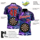 Custom Black Red-White Darts Lightning Dartboard Performance Polo Shirt