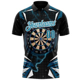 Custom Black Panther Blue-White Darts Lightning Dartboard Performance Polo Shirt
