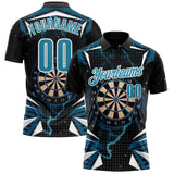 Custom Black Panther Blue-White Darts Lightning Dartboard Performance Polo Shirt