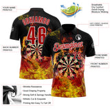 Custom Black Red-White Darts Flame Dartboard Performance Polo Shirt