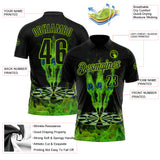 Custom Black-Neon Green Darts Flame Dartboard Performance Polo Shirt