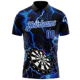 Custom Black Thunder Blue-White Darts Lightning Dartboard Performance Polo Shirt