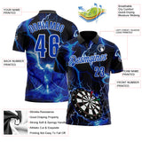 Custom Black Thunder Blue-White Darts Lightning Dartboard Performance Polo Shirt