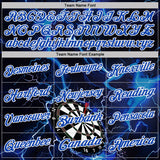Custom Black Thunder Blue-White Darts Lightning Dartboard Performance Polo Shirt