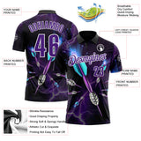 Custom Black Purple-White Darts Lightning Dartboard Performance Polo Shirt