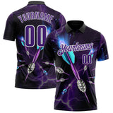 Custom Black Purple-White Darts Lightning Dartboard Performance Polo Shirt