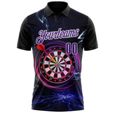 Custom Black Purple-White Darts Lightning Dartboard Performance Polo Shirt