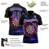 Custom Black Purple-White Darts Lightning Dartboard Performance Polo Shirt