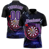 Custom Black Purple-White Darts Lightning Dartboard Performance Polo Shirt
