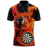 Custom Black Red-Bay Orange Darts Flame Tiger Dartboard Performance Polo Shirt