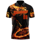Custom Black Red-Bay Orange Darts Flame Lion Dartboard Performance Polo Shirt