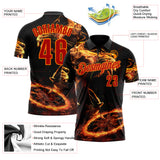 Custom Black Red-Bay Orange Darts Flame Lion Dartboard Performance Polo Shirt