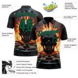 Custom Black-Kelly Green Darts Flame Skull Dartboard Performance Polo Shirt