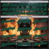 Custom Black-Kelly Green Darts Flame Skull Dartboard Performance Polo Shirt