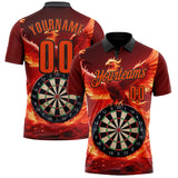 Custom Black-Orange Darts Flame Phoenix Dartboard Performance Polo Shirt