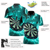 Custom Black-Aqua Darts Lightning Dragon Dartboard Performance Polo Shirt