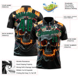 Custom Black-Kelly Green Darts Flame Skull Dartboard Performance Polo Shirt
