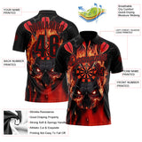 Custom Black-Red Darts Flame Skull Dartboard Performance Polo Shirt