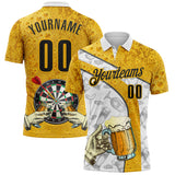 Custom Gold-Black Darts Beer Dartboard Performance Polo Shirt