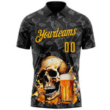 Custom Black-Gold Darts Beer Skull Dartboard Performance Polo Shirt