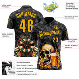 Custom Black-Gold Darts Beer Skull Dartboard Performance Polo Shirt