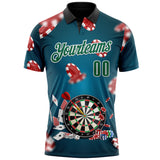 Custom Blue Kelly Green Black-White Darts Poker Chips Performance Polo Shirt