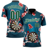 Custom Blue Kelly Green Black-White Darts Poker Chips Performance Polo Shirt