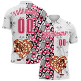 Custom White-Neon Pink Darts Poker Heart Dartboard Performance Polo Shirt