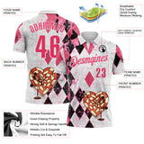 Custom White-Neon Pink Darts Poker Heart Dartboard Performance Polo Shirt