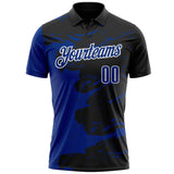 Custom Black Royal-White Fluid Paint Splash Performance Polo Shirt