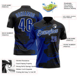 Custom Black Royal-White Fluid Paint Splash Performance Polo Shirt