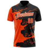 Custom Black Orange-White Fluid Paint Splash Performance Polo Shirt