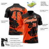 Custom Black Orange-White Fluid Paint Splash Performance Polo Shirt