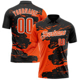 Custom Black Orange-White Fluid Paint Splash Performance Polo Shirt