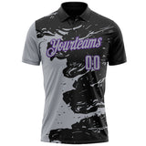 Custom Black Gray-Purple Fluid Paint Splash Performance Polo Shirt